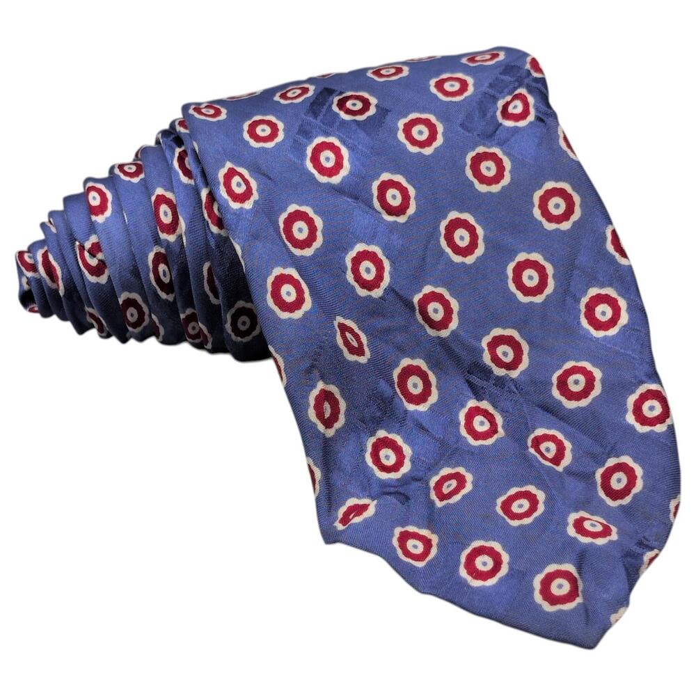 Polo Ralph Lauren Tie 56.5"x3.25" Blue Red 100% Silk Neat Floral Medallion